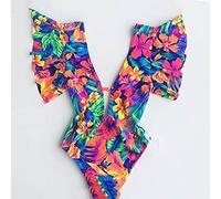 CLSDRZC Off The Shoulder Ruffle One Piece Swimsuit Swimwear Women Swimsuit Deep-V Bathing Suits Beach Wear Swim Suit