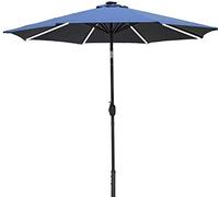 CLSDRZC Parasols 2.5M Garden Umbrella with Solar Light Bar Winding Crank and Tilt Function Outdoor Patio Beach Sun Shade,Blue,Without Parasol Base Good
