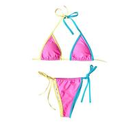 CLSDRZC Patchwork Tanga Micro Bikinis Mujeres Vendaje Bikini Set empujón up up Brasil brasileño Trajes
