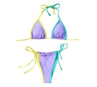 CLSDRZC Patchwork Tanga Micro Bikinis Mujeres Vendaje Bikini Set empujón up up Brasil brasileño Trajes