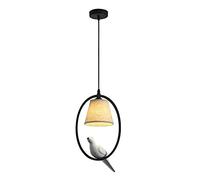 CLSDRZC Pendant Light Resin Bird Ceiling Swag Lamp with Fabric Shade, Oval Metal Hanging Lighting Fixture Nordic Small Chandelier, Dining Room Bedroom Suspended Lamps