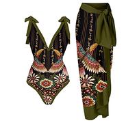 CLSDRZC Piece Swimsuit with Skirt Green Swimwear Female Retro Holiday Beach Dress Summer Surf Wear