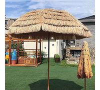 CLSDRZC Portable Outdoor Beach Domestic Straw Umbrellas, Garden Parasols with Tiltable Shade Angles, Round, Natural Color, For Swimming Pools, Balconies