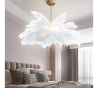 CLSDRZC Princess Bedroom Lamps,Ostrich Feather Chandelier,E14 Ostrich Feather Ceiling Light,White Feather Chandelier Creative Romantic Luxury During Light Corridor Bedroom Fixture-White Feathers