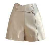 CLSDRZC PU Faux Leather Women's Shorts Autumn Winter Buttons High Waist Wide Leg Shorts Female