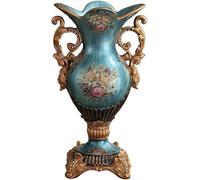 CLSDRZC Retro Blue Resin Vase Living Room Entrance Floral Arrangement Ornament Creative Hand Painted Art(Small)