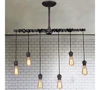 CLSDRZC Retro Pendant Lighting Mutil Lights Linear Chandelier Ceiling Lamp Industrial 35" Wide Iron Pipe Island Loft Style Black