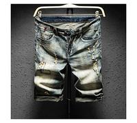 CLSDRZC Ripped Men's Denim Shorts Summer Ripped Slim Street Shorts Slim Fit Knee Length Pants