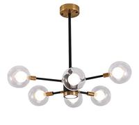 CLSDRZC Sputnik During Light Classic Mid Century Ceiling Light Dining Room Living Room Light Fixture,G9 Northern Europe Magic Bean Glass Chandelier-Black Gold 6 Head
