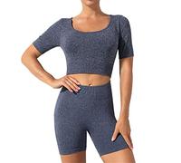 CLSDRZC Square Neck Seamless Fitness Suit Women's Sports Two-Piece Shorts Running Yoga Set