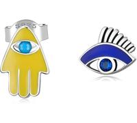 CLSDRZC Sterling Silver Jewelry,925 Sterling Silver Demon Eye & Lucky Hand Combination Stud Earrings for Women Trendy Ears Jewelry Party Gift
