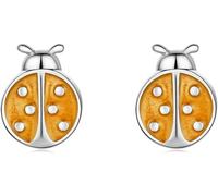 CLSDRZC Sterling Silver Jewelry,925 Sterling Silver Orange Ladybug Ear Studs for Girls Plated Platinum Women Stud Earrings Silver Jewelry Party Gift