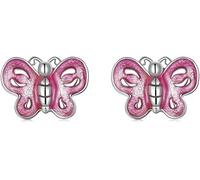 CLSDRZC Sterling Silver Jewelry,925 Sterling Silver Pink Butterfly Ear Studs Plated Plarinum Piercing Stud Earrings for Women Jewelry Gift