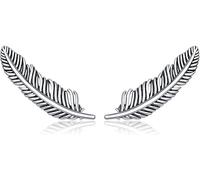 CLSDRZC Sterling Silver Jewelry,Authentic 925 Sterling Silver Retro Feather Stud Earrings for Women Real Silver Ear Studs Fine Jewelry Brincos