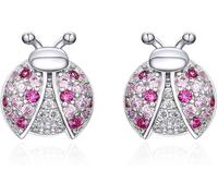 CLSDRZC Sterling Silver Jewelry,Pink Romantic Laybug Stud Earrings for Women 925 Sterling Silver Tiny Earrings for Girl Gfits