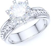 CLSDRZC Sterling Silver Twisted Rope Comfortable Shank 2CT Simulated Round Diamond or Moissanite Promise Engagement Ring