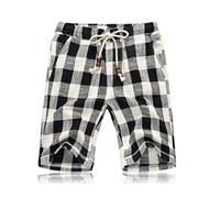 CLSDRZC Summer Mens Casual Shorts Cotton Plaid Beach Shorts Men Short Male Sport Clothing