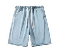 CLSDRZC Summer Men's Denim Shorts Thin Loose Casual Versatile Shorts Elastic Waistband Relaxed Fit Casual Work Shorts