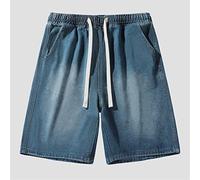 CLSDRZC Summer Men's Denim Shorts Thin Loose Casual Versatile Shorts Elastic Waistband Relaxed Fit Casual Blue Shorts