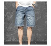 CLSDRZC Summer Men's Straight Denim Shorts Zipper Grey Short Jeans Thin Dark Blue Denim Shorts
