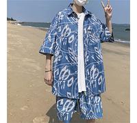 CLSDRZC Summer Sports Leisure Suit Men's Loose Large Size Beach Short Sleeve Shirt Set