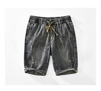 CLSDRZC Summer Spring Men Denim Shorts Thin Trend Elastic Waist Tie Straight Loose Five-Point Pants Gray Blue Workwear