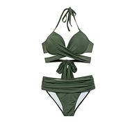 CLSDRZC Swimsuit Female Summer Sanya Bikini Straps Split Exposed Size Chest Gathered Three Points Slim Swimsuit