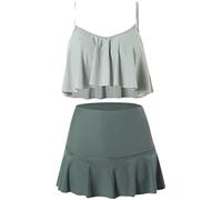 CLSDRZC Two-Piece Swimsuit Female Summer Leaf Two-Piece Cute Conservative Skirt-Style Contrast Color Gathering Swimsuit Hot Spring Swimsuit