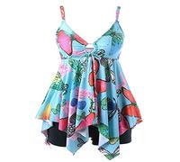 CLSDRZC Women Plus Size Butterfly Print Fashion Swimsuit Summer Irregular Hem Lace-up Beach Swimming Bathing Suit Female Beachwear