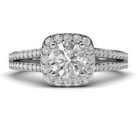 CLSDRZC Women Solid Sterling Silver Simulated 1.0ctw Brilliant Round Diamond Engagement Ring Cushion Shape Halo Split Shank