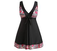 CLSDRZC Women's Swimwear Women Padded Swimwear Plus Size Floral Print Bow Knot Swimsuit Skirt Tankini Set