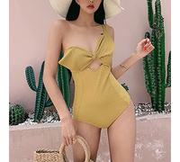 CLSDRZC Yellow Deep V Neck One Piece Swimsuit Swimwear Women Bathingsuit Swim Wear Bra Padded Beachwear Bodysuit