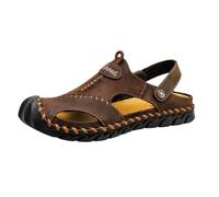 CLSQLXYJZC Sandalias Deportivas Huecas Cuero Para Hombre, Sandalias De Playa Para Senderismo De Talla Grande Cerradas Sin Cordones Y Con Correa Ajustable En El Talón(Dark brown,44 EU)