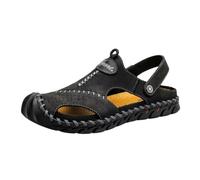CLSQLXYJZC Sandalias Deportivas Huecas Cuero Para Hombre, Sandalias De Playa Para Senderismo De Talla Grande Cerradas Sin Cordones Y Con Correa Ajustable En El Talón(Black,48 EU)