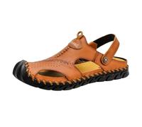 CLSQLXYJZC Sandalias Deportivas Huecas Cuero Para Hombre, Sandalias De Playa Para Senderismo De Talla Grande Cerradas Sin Cordones Y Con Correa Ajustable En El Talón(Light brown,47 EU)