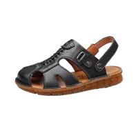 CLSQLXYJZC Zapatos Playa Retro Antideslizantes, Sandalias De Playa De Verano Para Hombre Cuero Con Punta Cerrada Y Correa Ajustable En El Talón, Sandalias Sin Cordones(Black,41 EU)