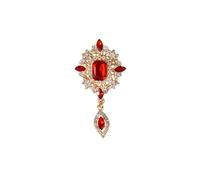 CLSSLVVBN Broche con forma de lágrima en ángulo único, adornado con diamantes de imitación cristal e impresionante piedra preciosa roja, joyería moda, regalo para mujer, boda, novia, regalo para