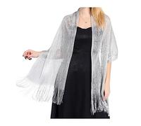 CLSSLVVBN Bufanda brillante Sexy chal de sombra de protección solar hilo fino femenino borla de encaje hueco largo exquisitas capas de boda bufandas portátiles, Plata