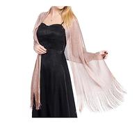 CLSSLVVBN Bufanda brillante Sexy chal de sombra de protección solar hilo fino femenino borla de encaje hueco largo exquisitas capas de boda bufandas portátiles, Oro rosa