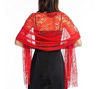 CLSSLVVBN Bufanda Envuelve Ahueca hacia Fuera el Ganchillo Flor Encaje borlas chales Dama de Honor Boda Capa Noche Fiesta Conveniente Vintage Chal, Rojo