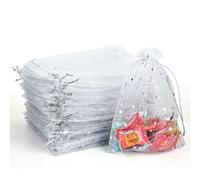 CLTPY 100 piezas Bolsas Organza 15x20 cm Blancas Bolsas de Organza con Bolsitas para Regalos con Patrones de Estrellas y Luna, Bolsa de Regalo de Cuerda para Navidad Fiestas de Bodas de Dulces
