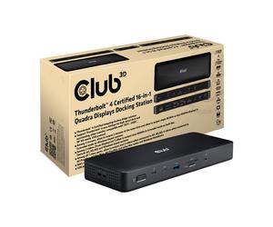 Club 3D Thunderbolt 4 16-in-1 Docking Station CSV-1583 con 4x DisplayPort/HDMI, USB, Ethernet, Lector SD, Kensington, 40 Gbit/s, Negro