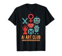Club de Arte IA Robots Retro con Humor y supervisión Camiseta