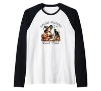 Club de Lectura de Halloween Witch Reading Spooky Readers Black Cat Camiseta Manga Raglan