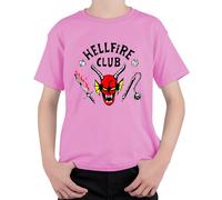 Club del Infierno Demonio Cráneo Cuernos D20 Espada de Fuego Juego de Rol Camiseta Unisex para Niños, Rosa., 140