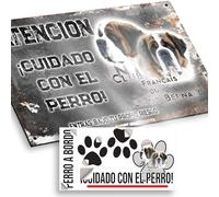 "Club del San Bernardo Cartel de Cuidado con el Perro 20x12,5cm - Diseño Vintage Dibond con Pegatina Coche Premium 20x5cm"