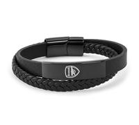Club Merchandise - Pulsera oficial del Arsenal FC, acero inoxidable y piel chapada en IP negra, regalo de fútbol para hombre