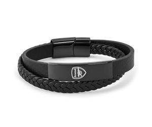 Club Merchandise - Pulsera oficial del Arsenal FC, acero inoxidable y piel chapada en IP negra, regalo de fútbol para hombre