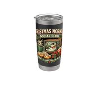 Club Navideño Retro Mañana de Navidad TV Café Vaso térmico de acero inoxidable de doble pared