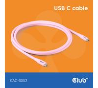 Club3d lifestyle cable usb-c pd 240w, 20gbps - 2m - rosa